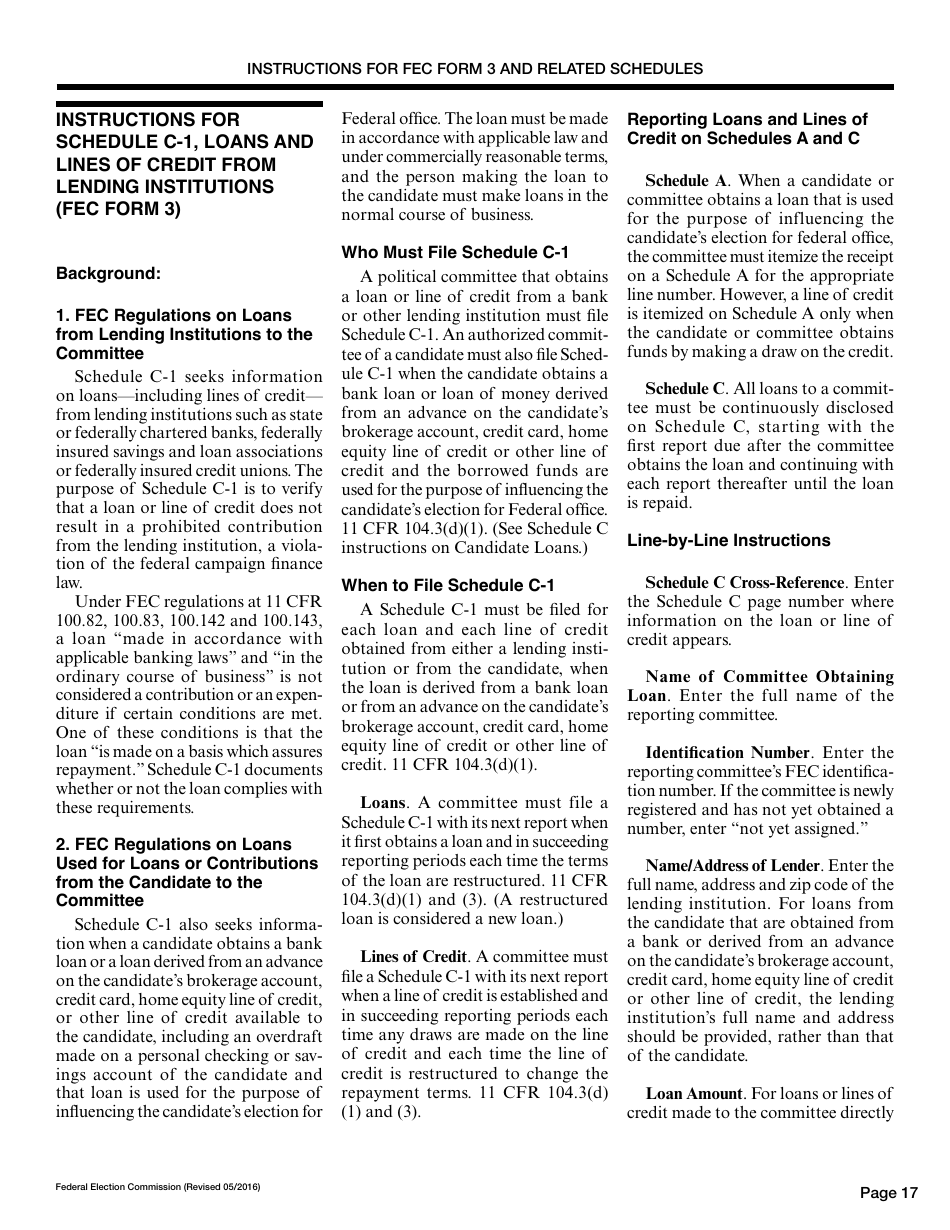 Instructions for FEC Form 3 Report of Receipts and Disbursements for an Authorized Committee, Page 17
