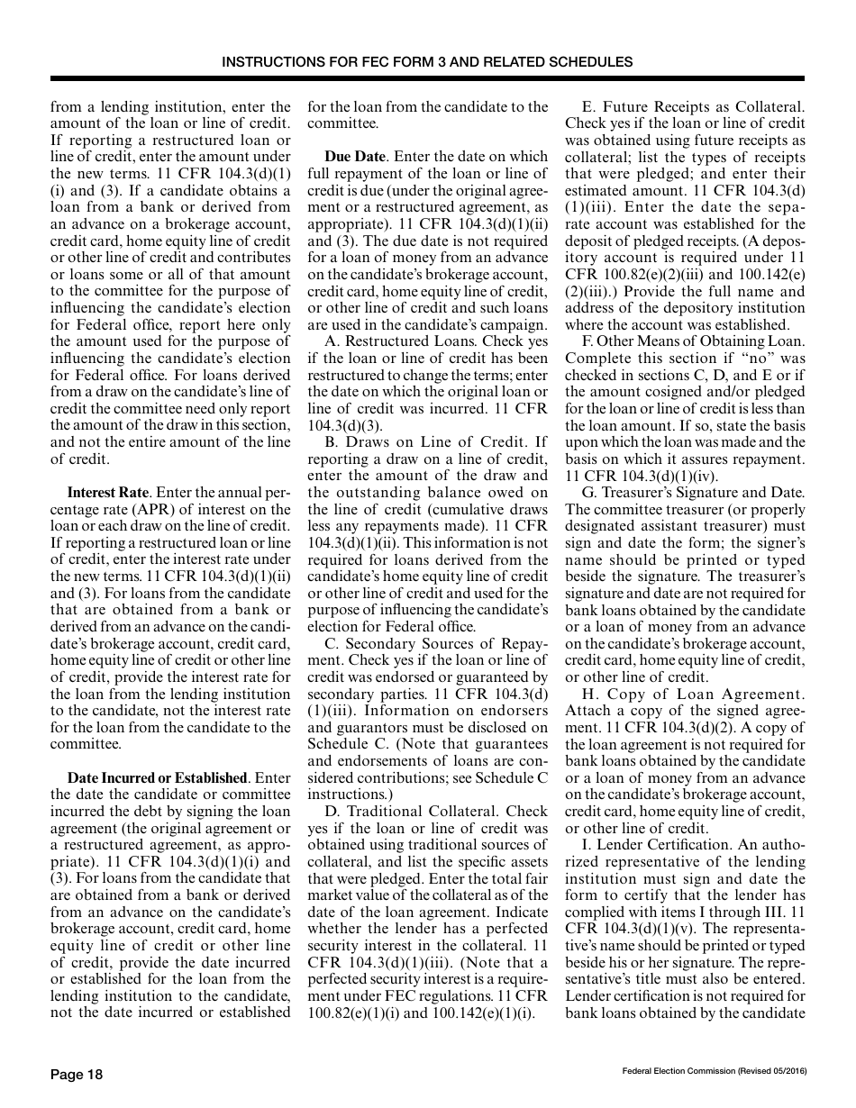 Instructions for FEC Form 3 Report of Receipts and Disbursements for an Authorized Committee, Page 18