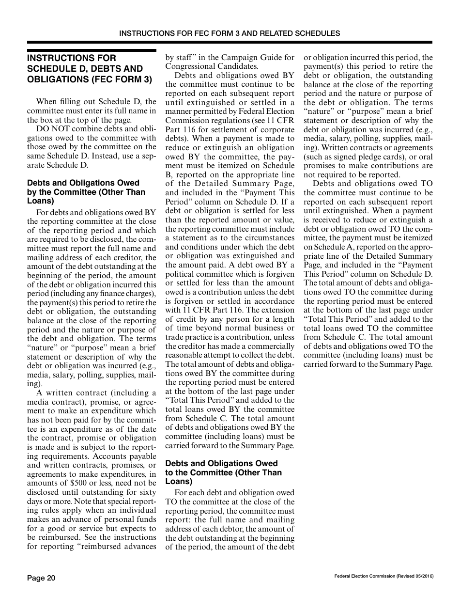 Instructions for FEC Form 3 Report of Receipts and Disbursements for an Authorized Committee, Page 20