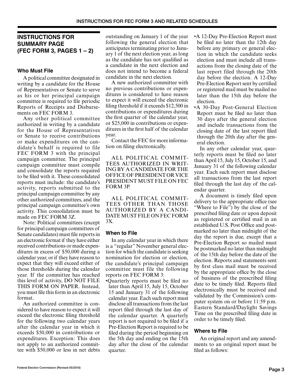 Instructions for FEC Form 3 Report of Receipts and Disbursements for an Authorized Committee, Page 3