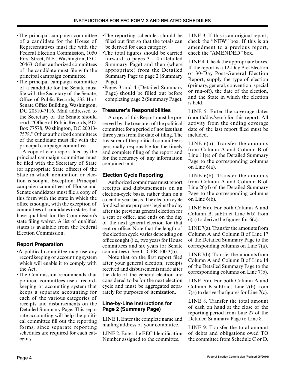 Instructions for FEC Form 3 Report of Receipts and Disbursements for an Authorized Committee, Page 4