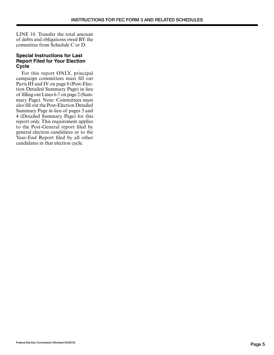 Instructions for FEC Form 3 Report of Receipts and Disbursements for an Authorized Committee, Page 5