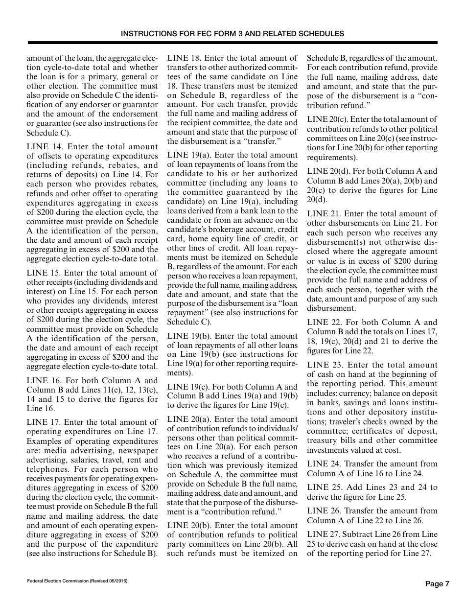 Instructions for FEC Form 3 Report of Receipts and Disbursements for an Authorized Committee, Page 7