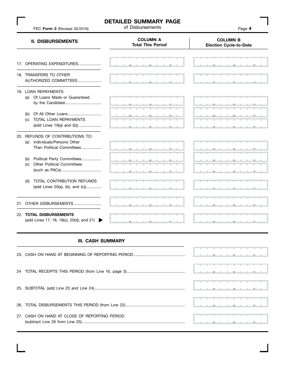 FEC Form 3 Report of Receipts and Disbursements for an Authorized Committee, Page 4