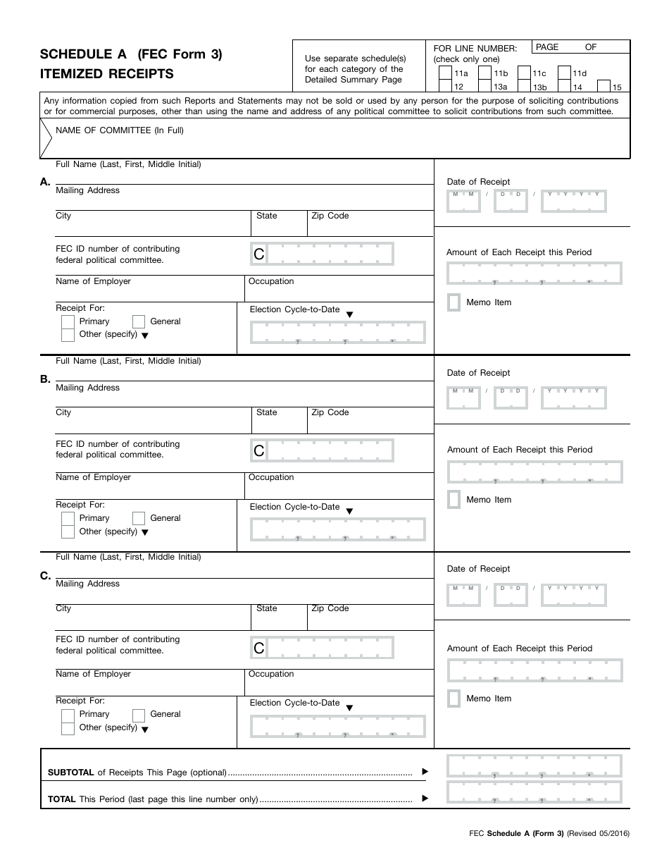 FEC Form 3 Report of Receipts and Disbursements for an Authorized Committee, Page 5