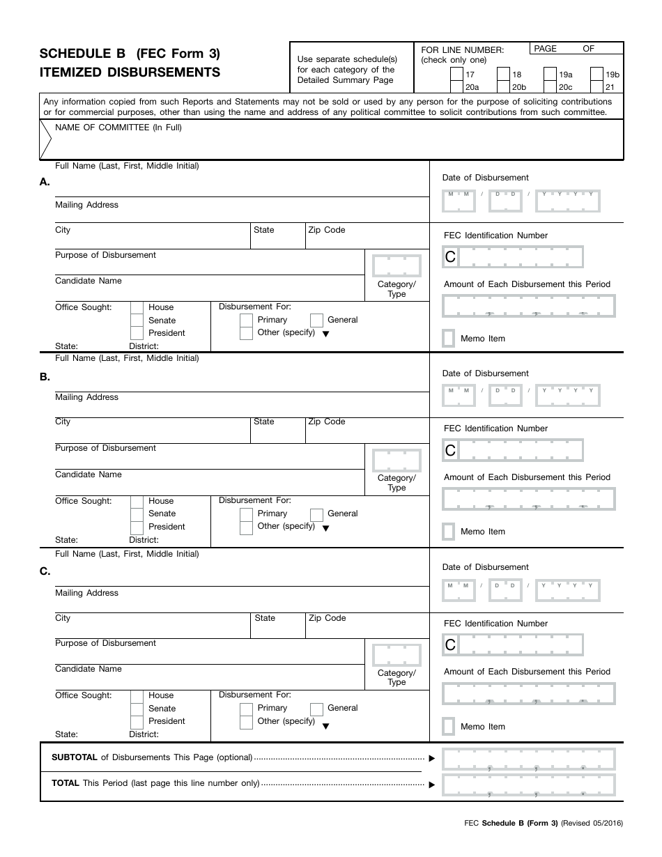 FEC Form 3 Report of Receipts and Disbursements for an Authorized Committee, Page 6