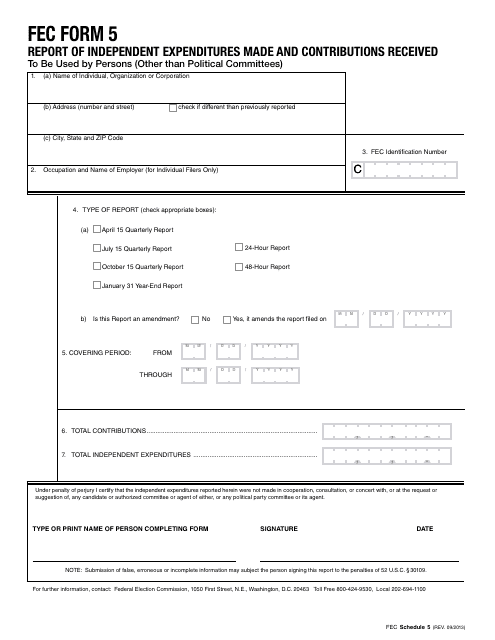 FEC Form 5  Printable Pdf