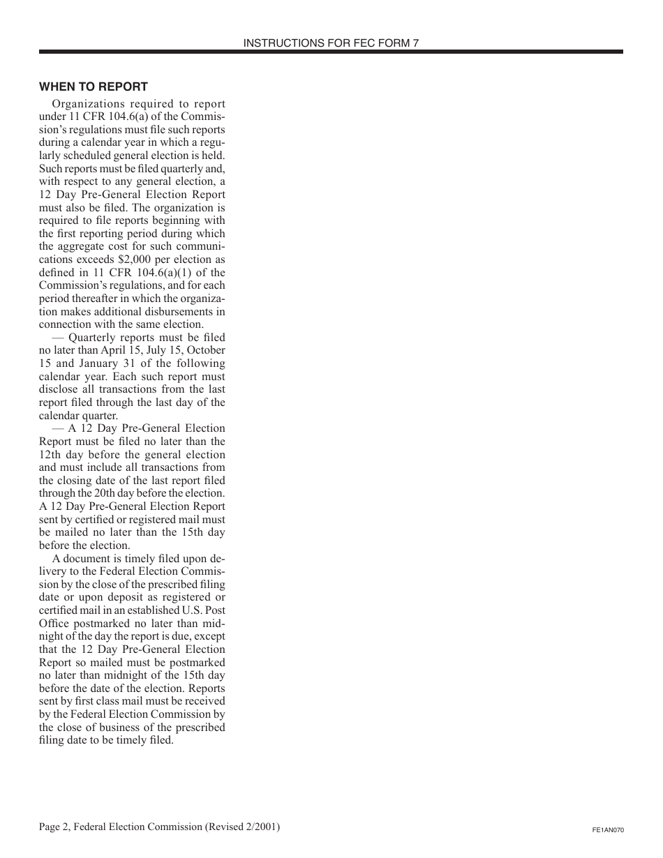 FEC Form 7 Report of Communication Costs by Corporations and Membership Organizations, Page 3