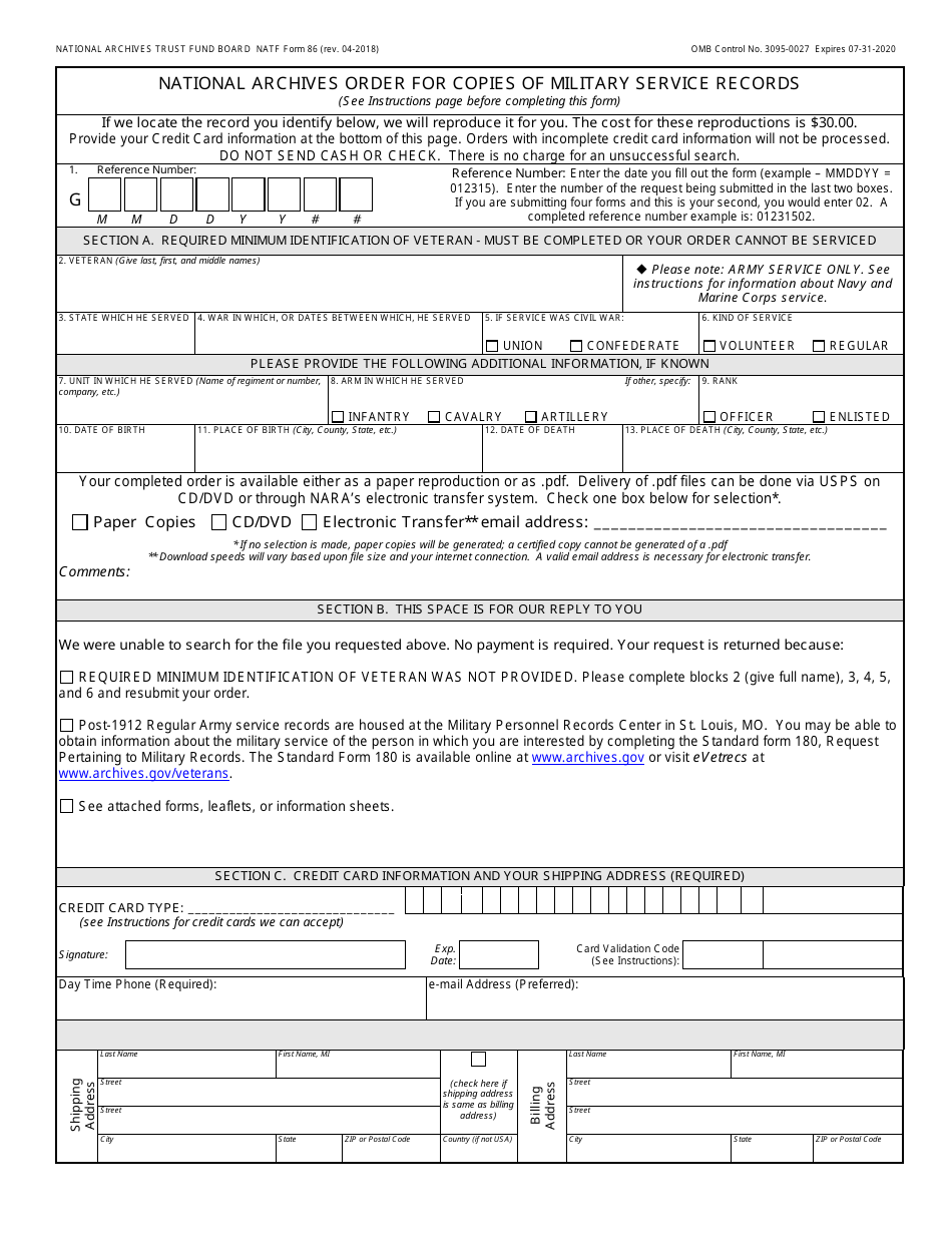NA Form 86 National Archives Order for Copies of Military Service Records, Page 3