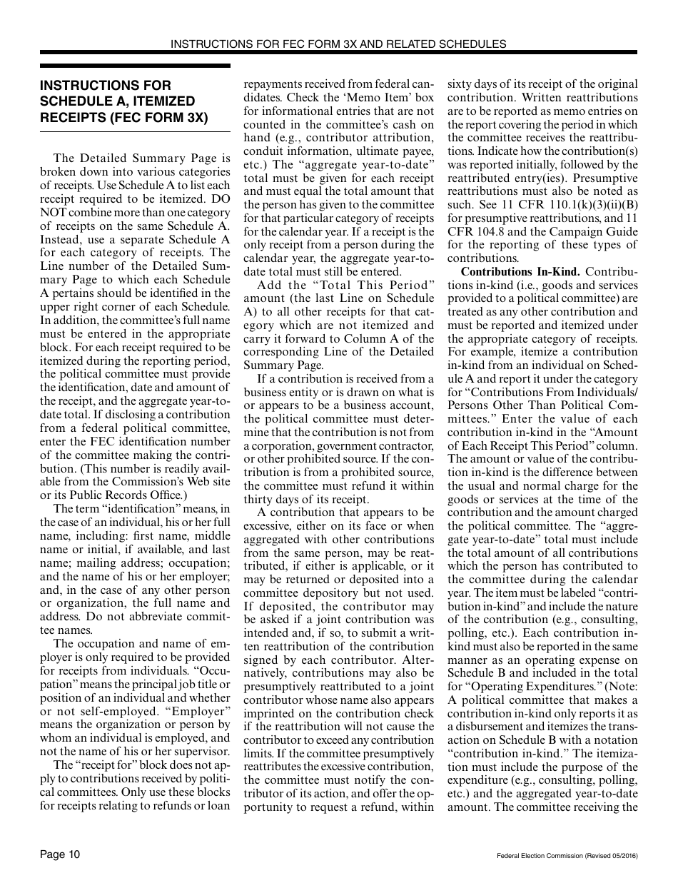 Instructions for FEC Form 3X Report of Receipts and Disbursements for Other Than an Authorized Committee, Page 10