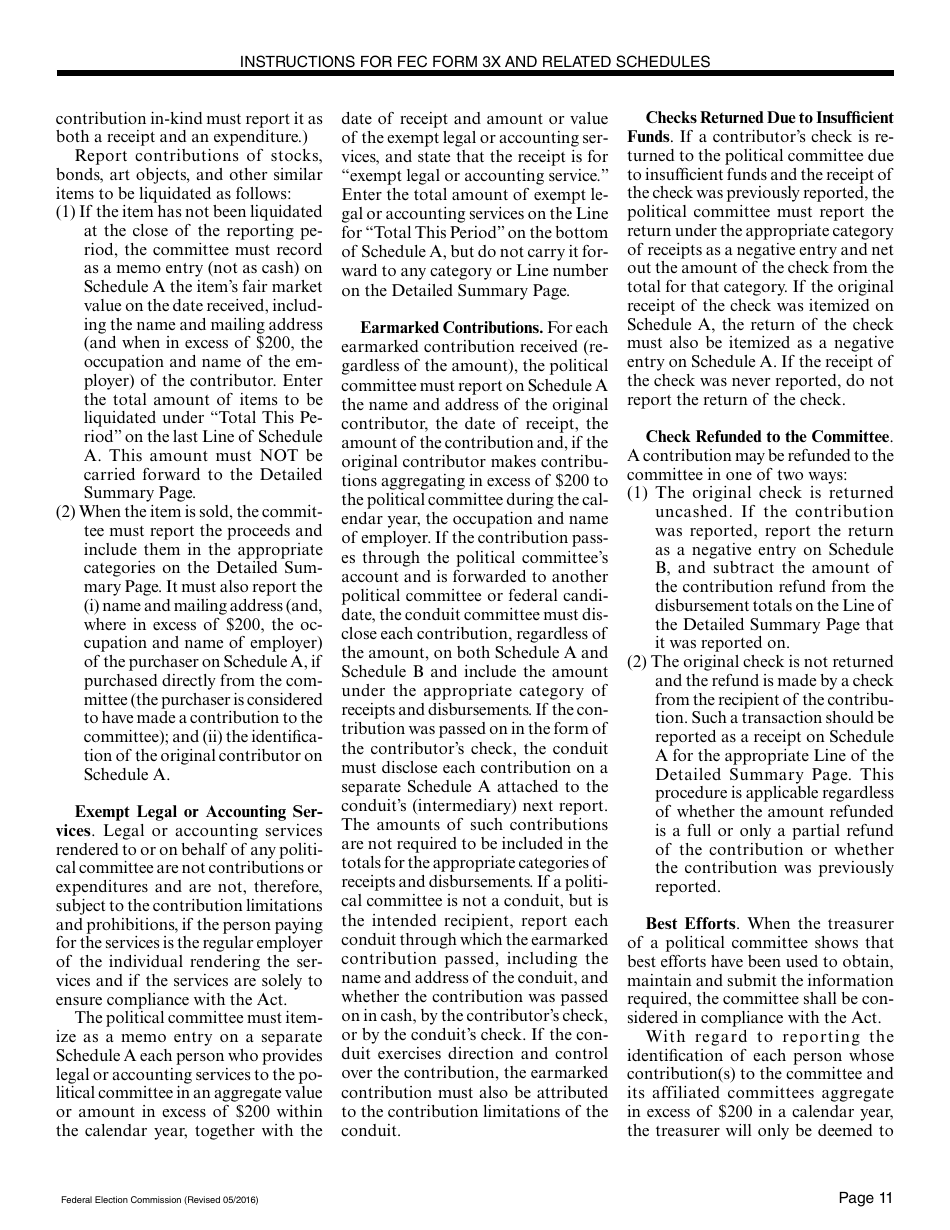 Instructions for FEC Form 3X Report of Receipts and Disbursements for Other Than an Authorized Committee, Page 11