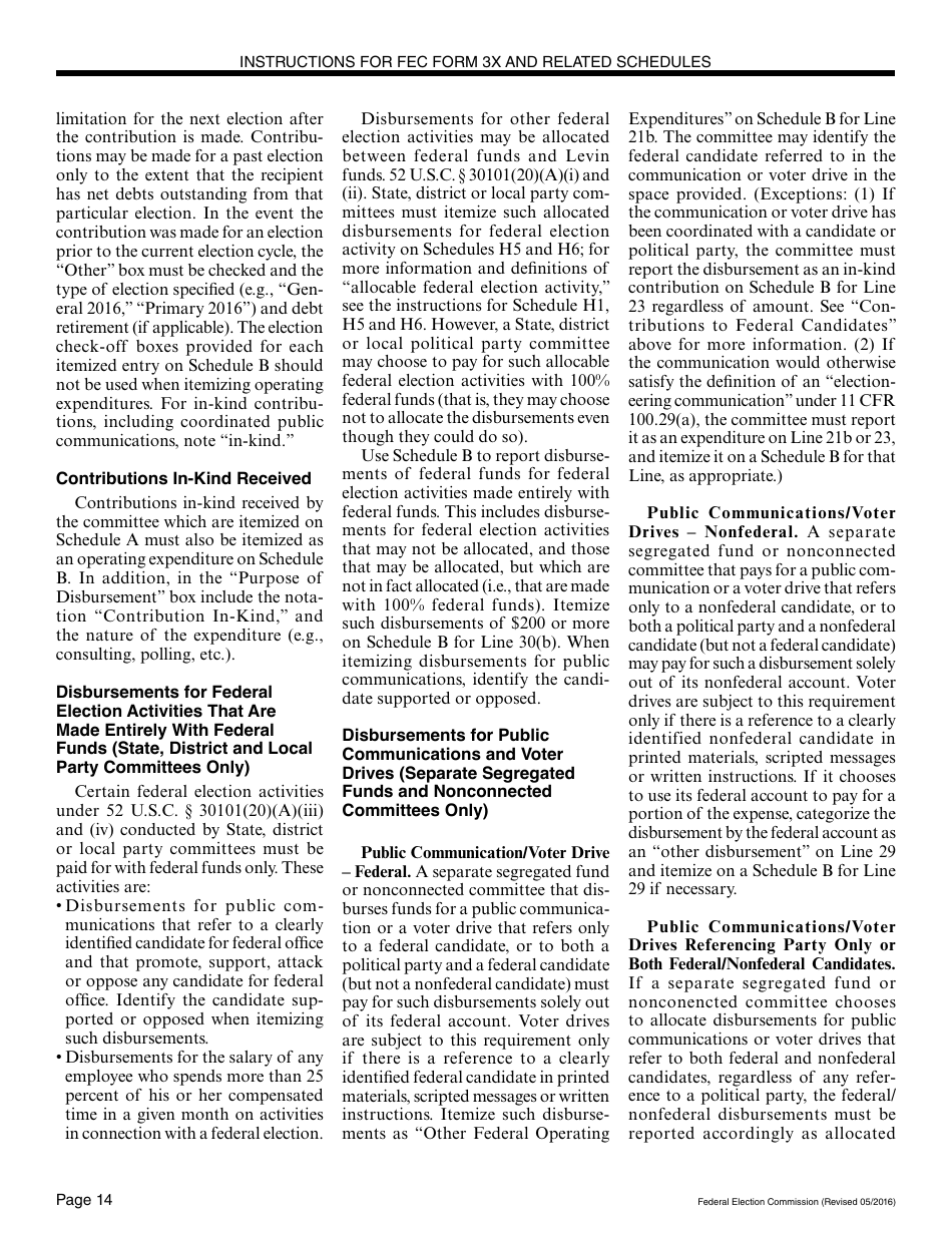 Instructions for FEC Form 3X Report of Receipts and Disbursements for Other Than an Authorized Committee, Page 14