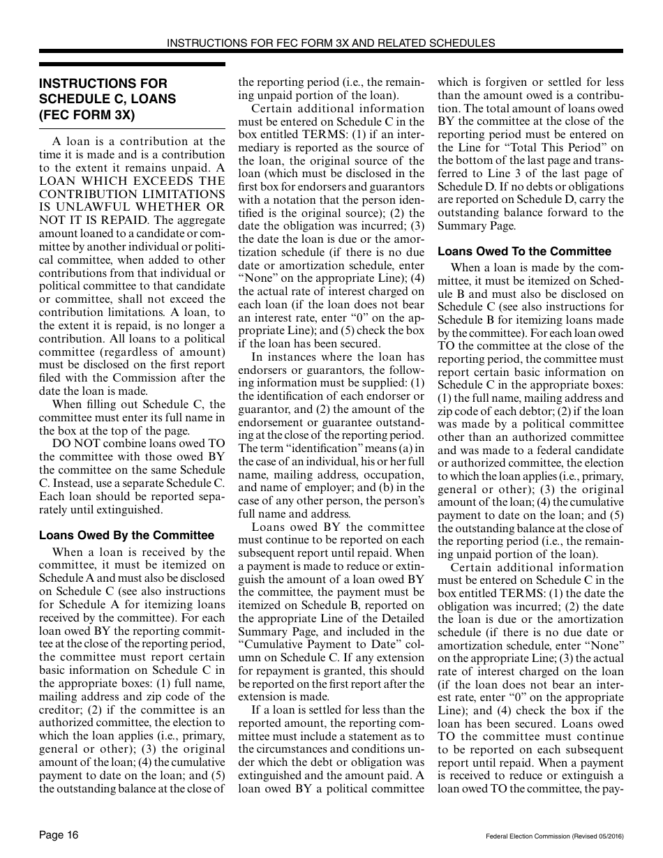 Instructions for FEC Form 3X Report of Receipts and Disbursements for Other Than an Authorized Committee, Page 16