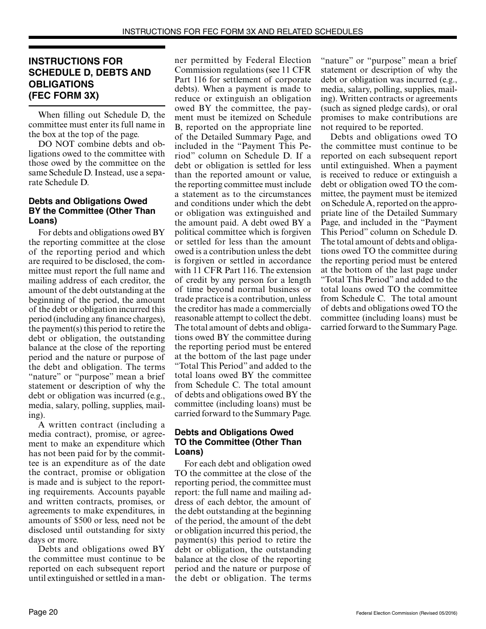 Instructions for FEC Form 3X Report of Receipts and Disbursements for Other Than an Authorized Committee, Page 20