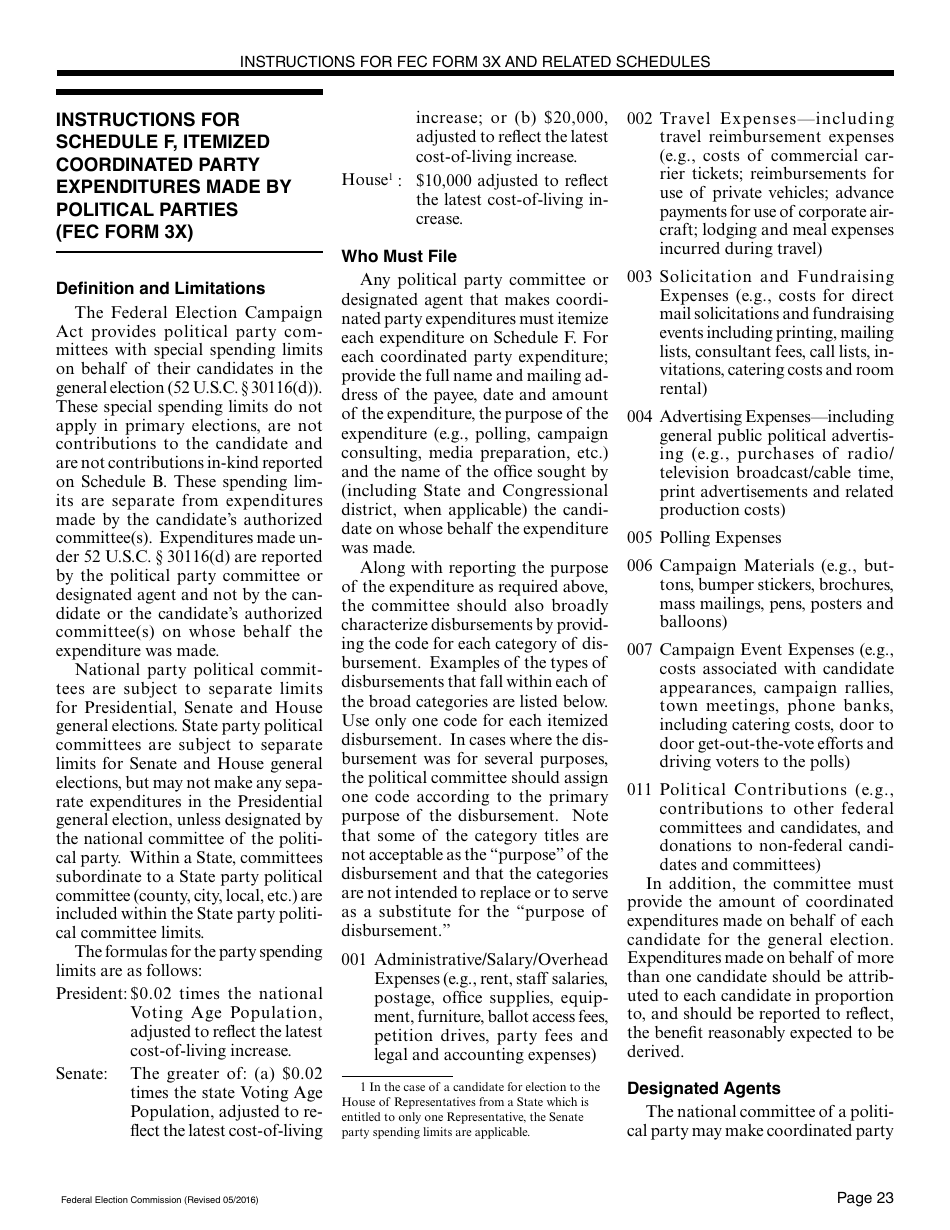 Instructions for FEC Form 3X Report of Receipts and Disbursements for Other Than an Authorized Committee, Page 23