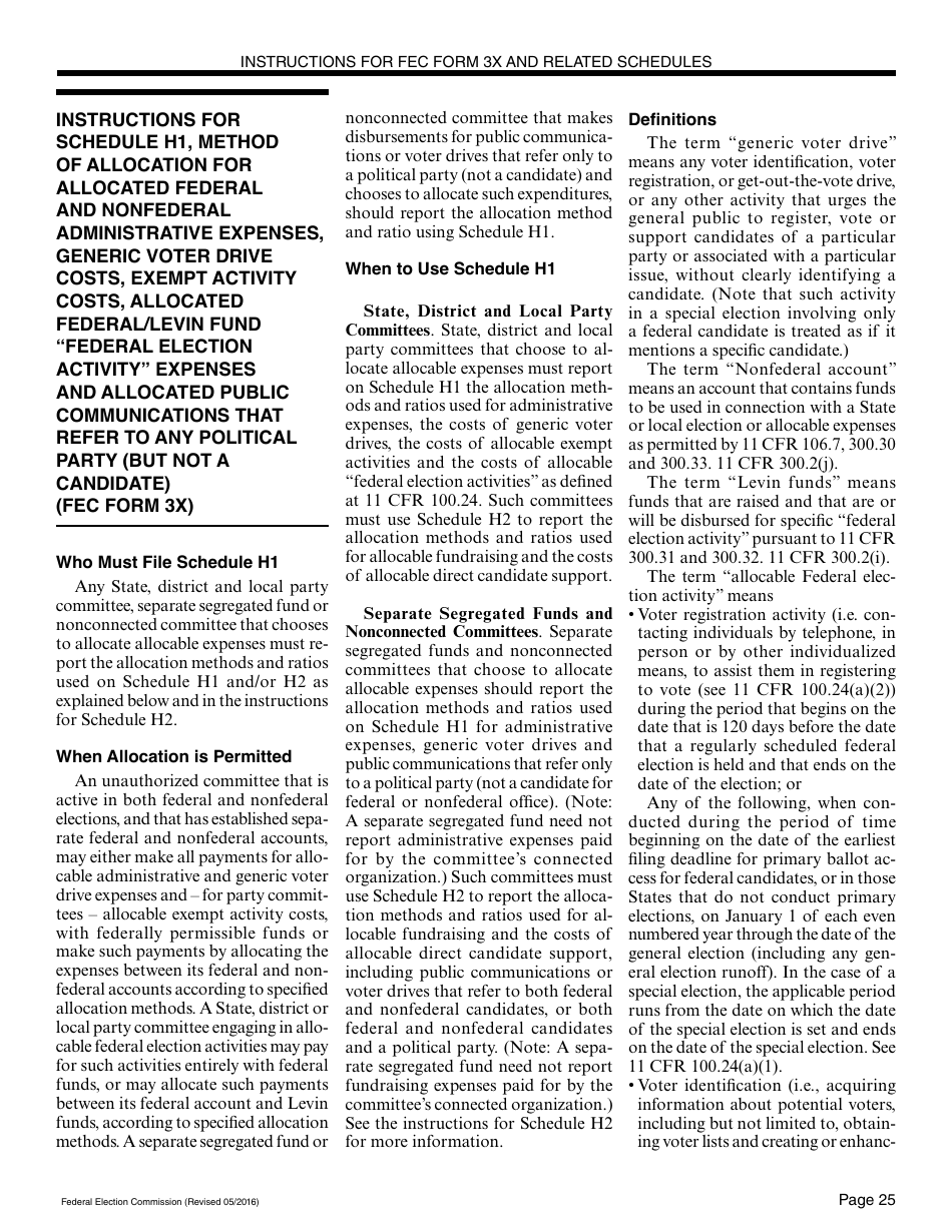 Instructions for FEC Form 3X Report of Receipts and Disbursements for Other Than an Authorized Committee, Page 25