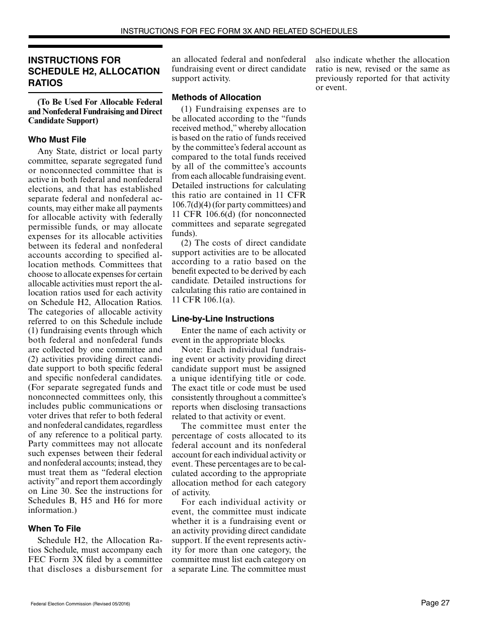 Instructions for FEC Form 3X Report of Receipts and Disbursements for Other Than an Authorized Committee, Page 27