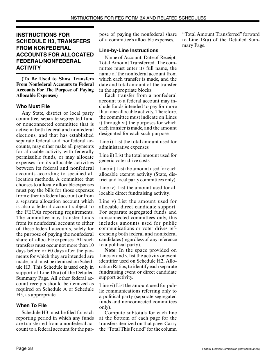 Instructions for FEC Form 3X Report of Receipts and Disbursements for Other Than an Authorized Committee, Page 28