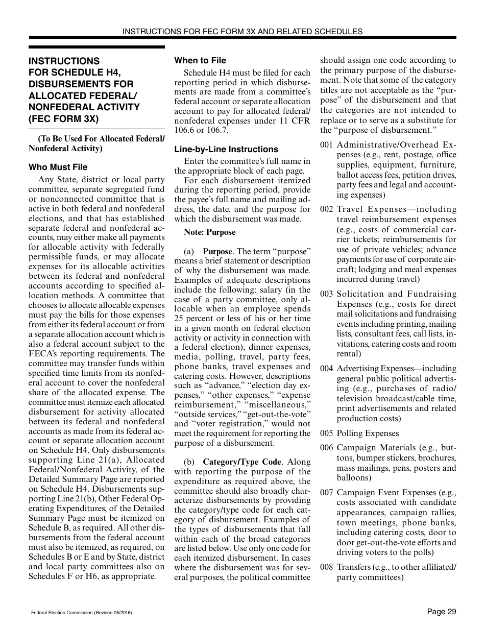 Instructions for FEC Form 3X Report of Receipts and Disbursements for Other Than an Authorized Committee, Page 29
