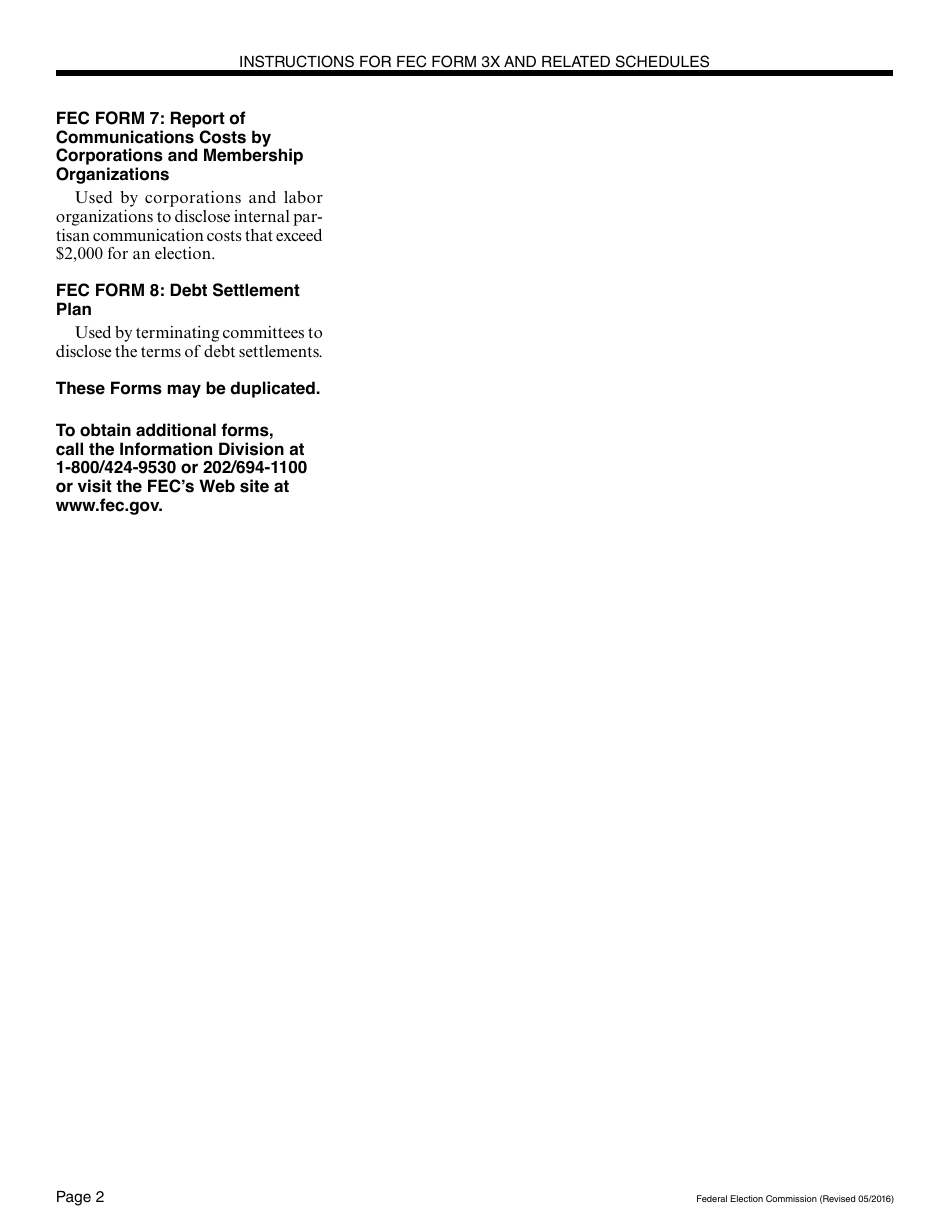 Instructions for FEC Form 3X Report of Receipts and Disbursements for Other Than an Authorized Committee, Page 2
