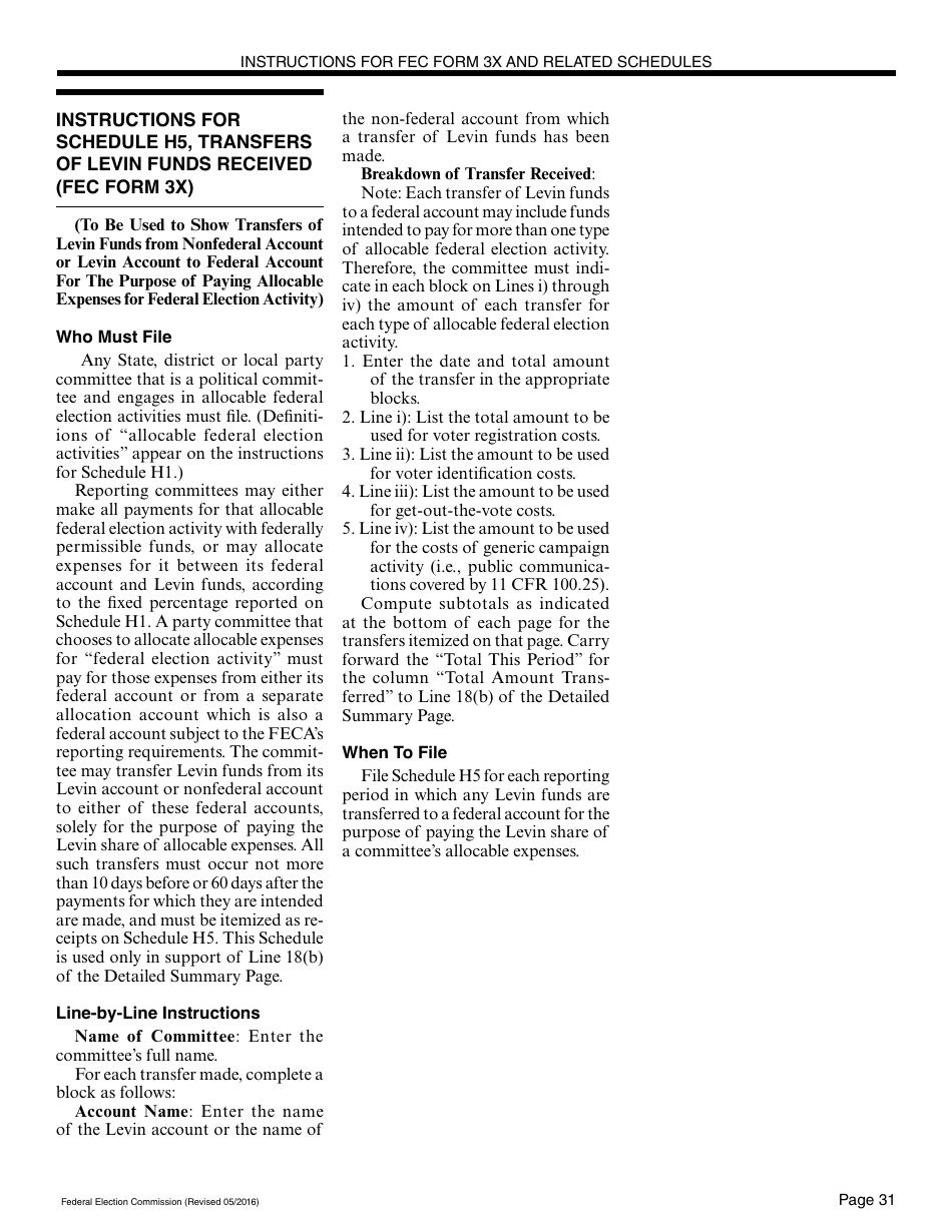 Instructions for FEC Form 3X Report of Receipts and Disbursements for Other Than an Authorized Committee, Page 31