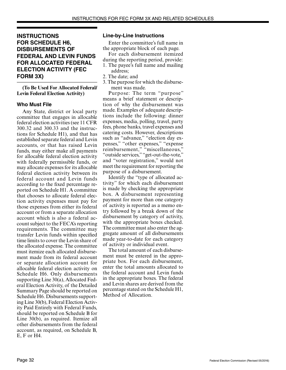 Instructions for FEC Form 3X Report of Receipts and Disbursements for Other Than an Authorized Committee, Page 32