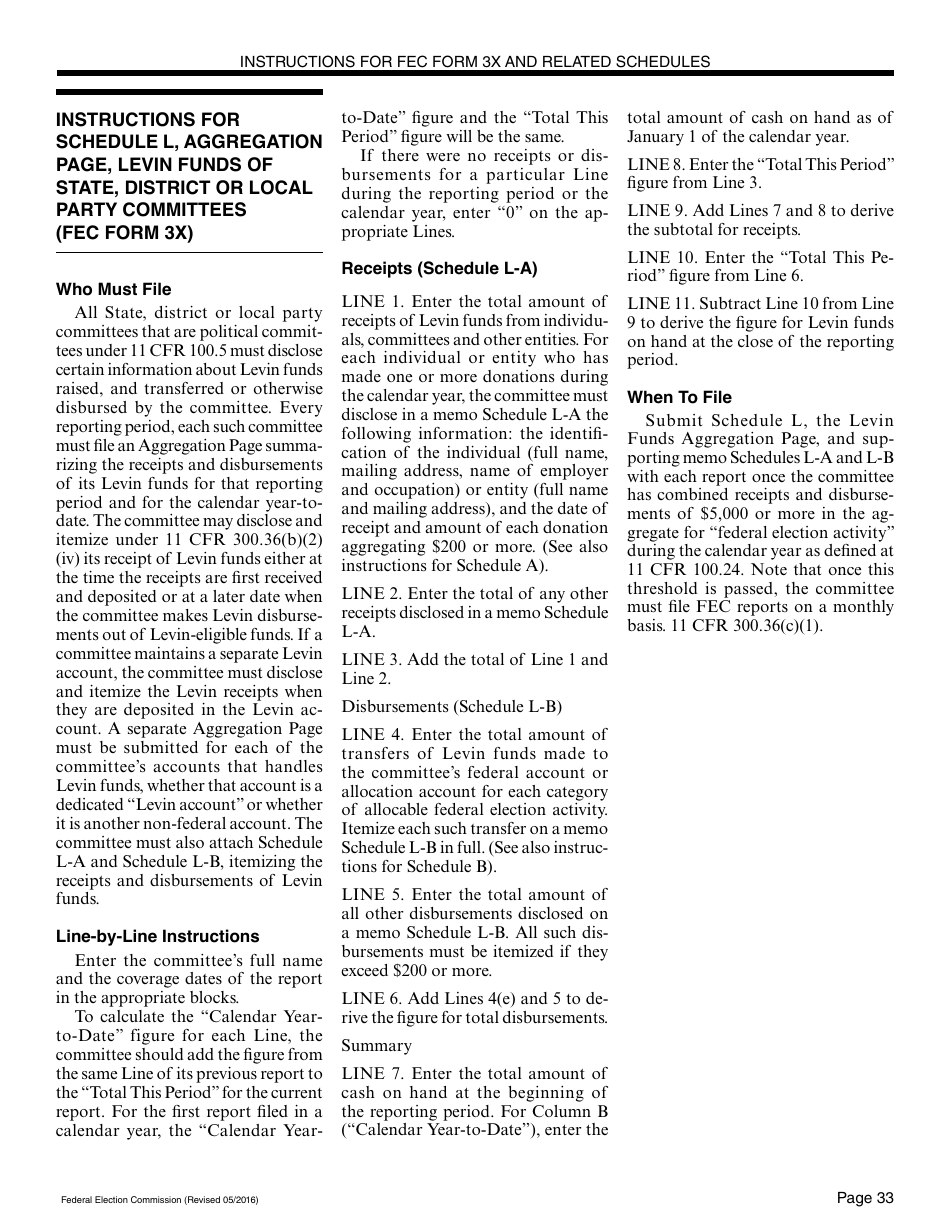 Instructions for FEC Form 3X Report of Receipts and Disbursements for Other Than an Authorized Committee, Page 33