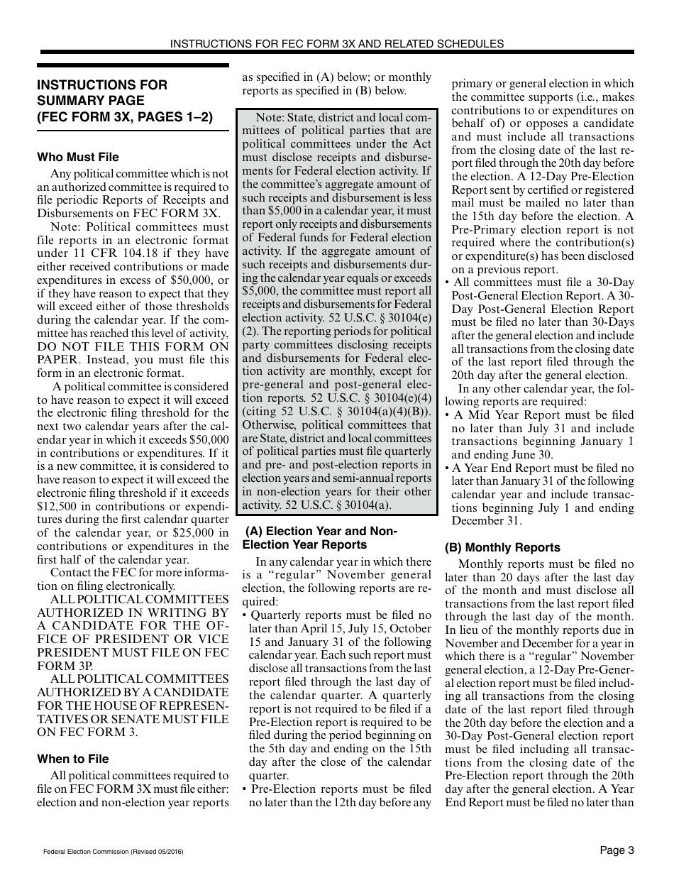 Instructions for FEC Form 3X Report of Receipts and Disbursements for Other Than an Authorized Committee, Page 3