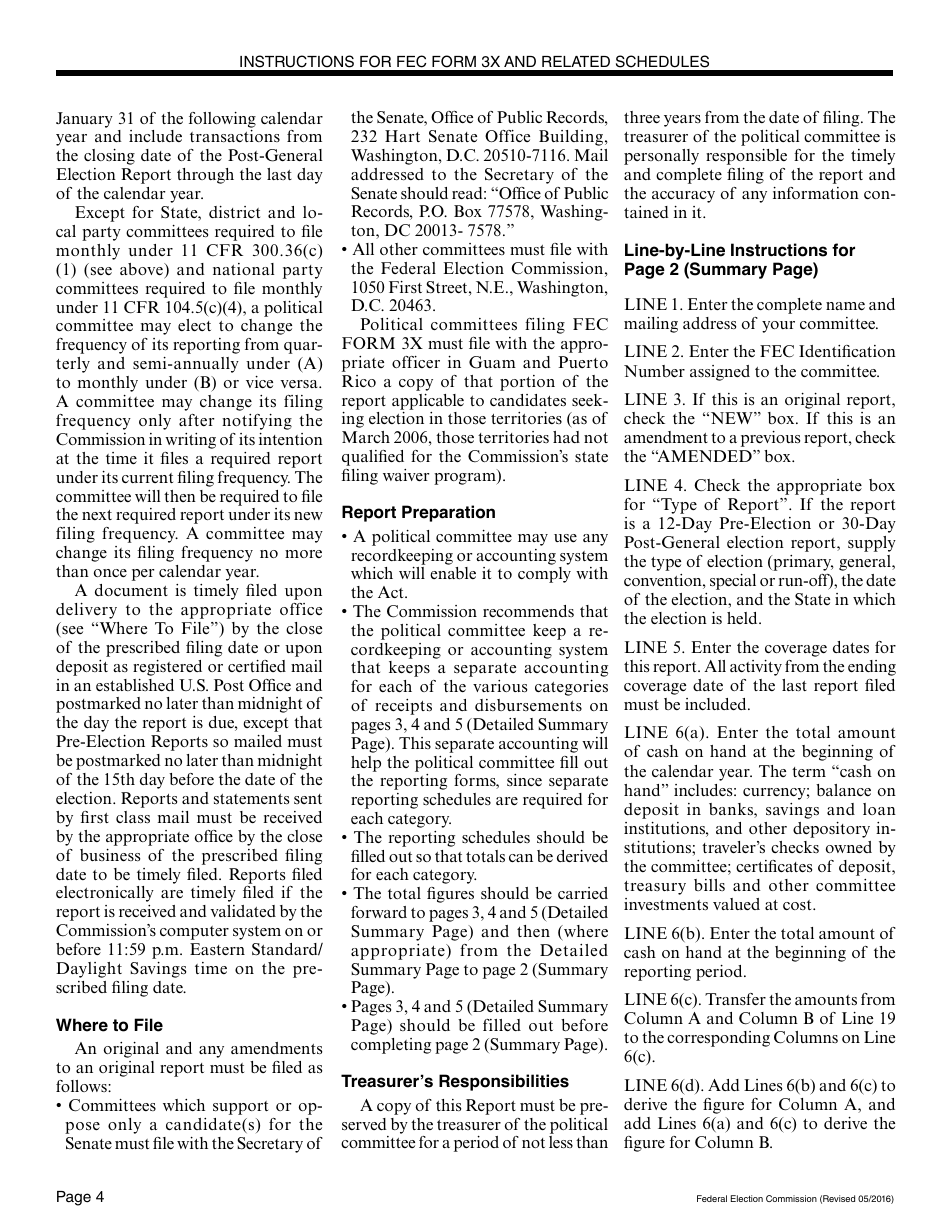 Instructions for FEC Form 3X Report of Receipts and Disbursements for Other Than an Authorized Committee, Page 4