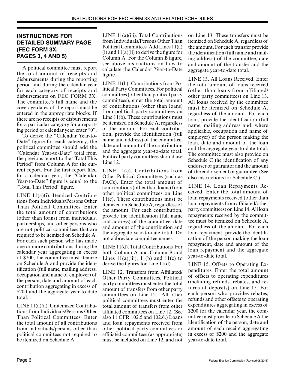 Instructions for FEC Form 3X Report of Receipts and Disbursements for Other Than an Authorized Committee, Page 6