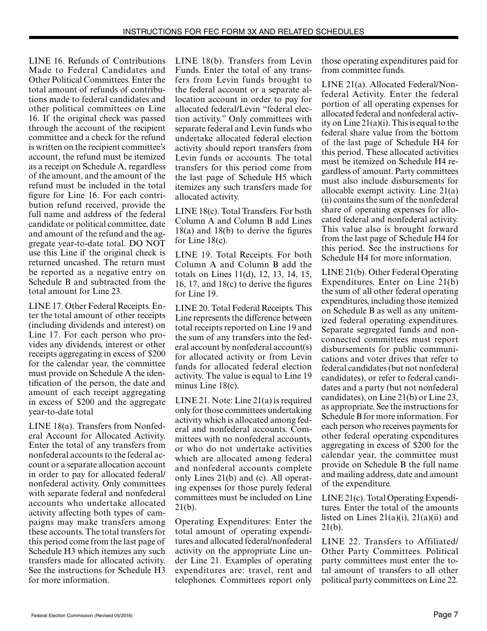 Instructions for FEC Form 3X Report of Receipts and Disbursements for Other Than an Authorized Committee, Page 7