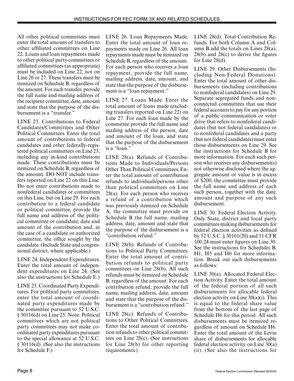 Instructions for FEC Form 3X Report of Receipts and Disbursements for Other Than an Authorized Committee, Page 8