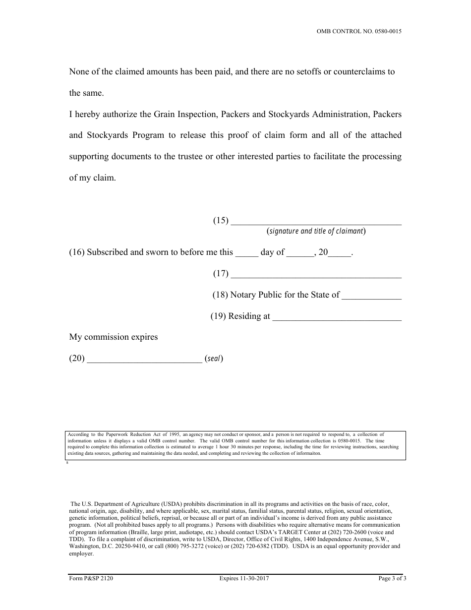 Form PSP2120 Proof of Claim Under Surety Bond - Clause No. 2, 3,  4, Page 3
