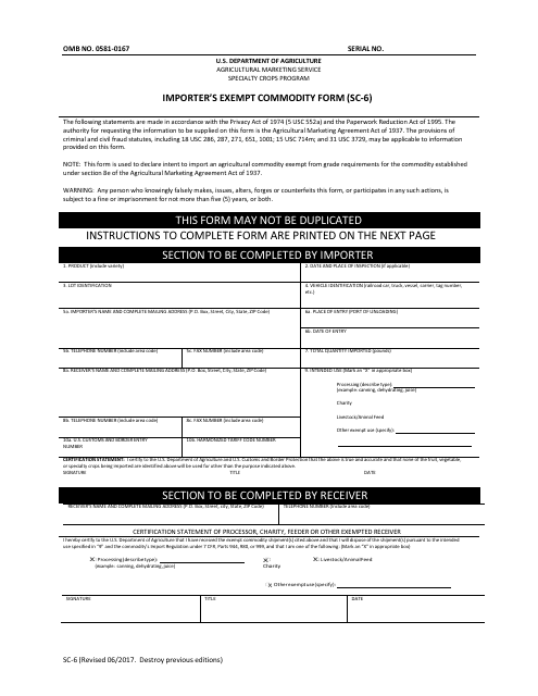 Form SC-6 Importer's Exempt Commodity Form