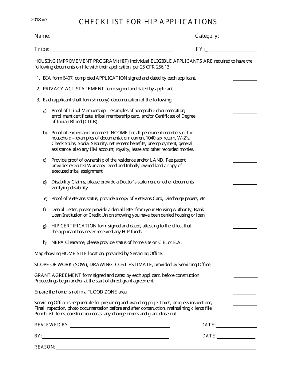 Checklist for Hip Applications, Page 1