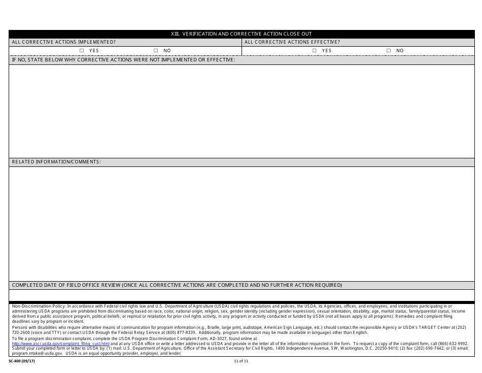 Form SC-400 Federal-State Cooperative Market Office Review Report, Page 11