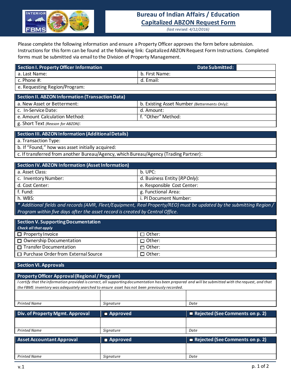 Capitalized Abzon Request Form, Page 1