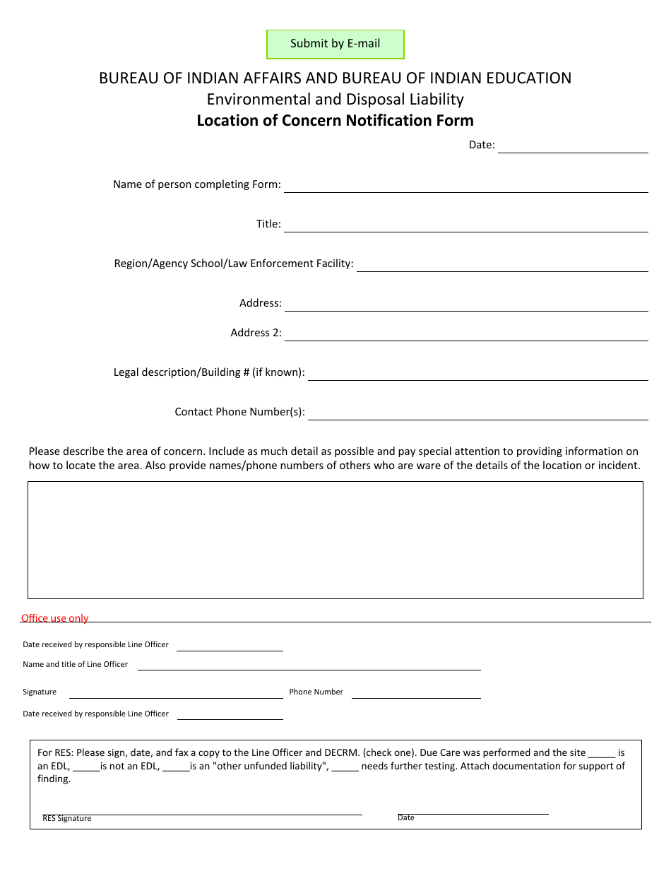 Location of Concern Notification Form, Page 1