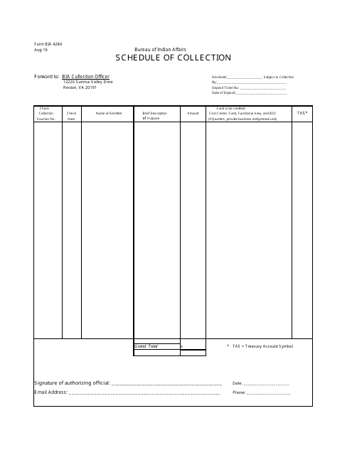 BIA Form BIA4284 Schedule of Collection