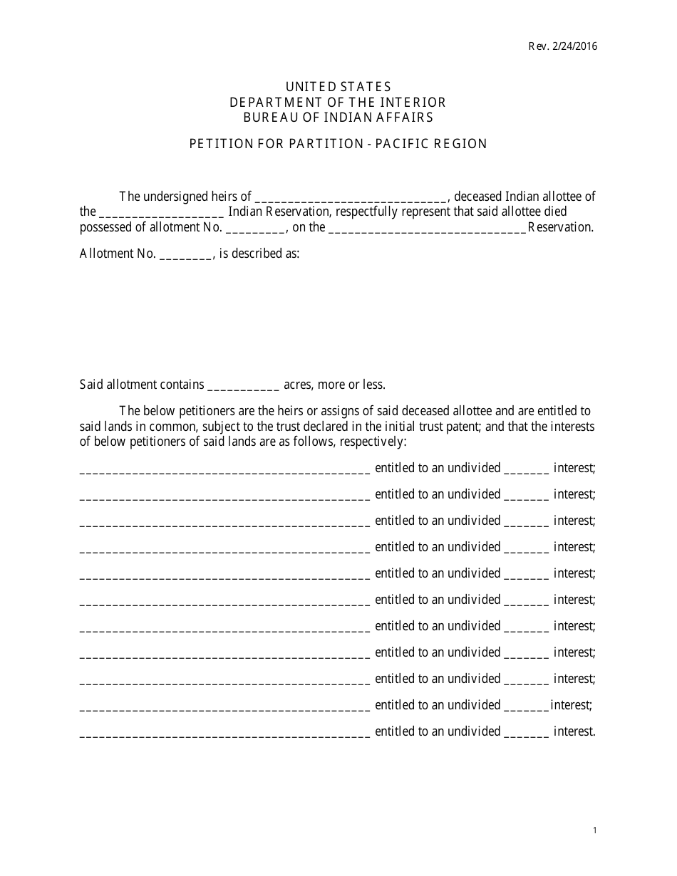Petition for Partition Pacific Region Fill Out, Sign Online and