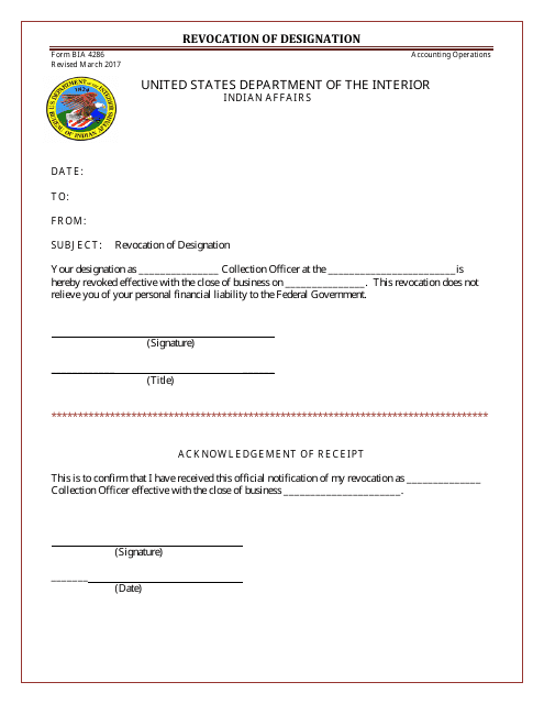 BIA Form BIA4286 Revocation of Designation