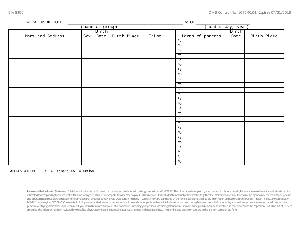 BIA Form BIA8306 - Fill Out, Sign Online and Download Printable PDF ...