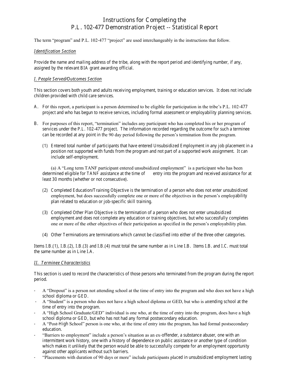 BIA Form 7702 P.l. 102-477 Demonstration Project - Statistical Report, Page 2