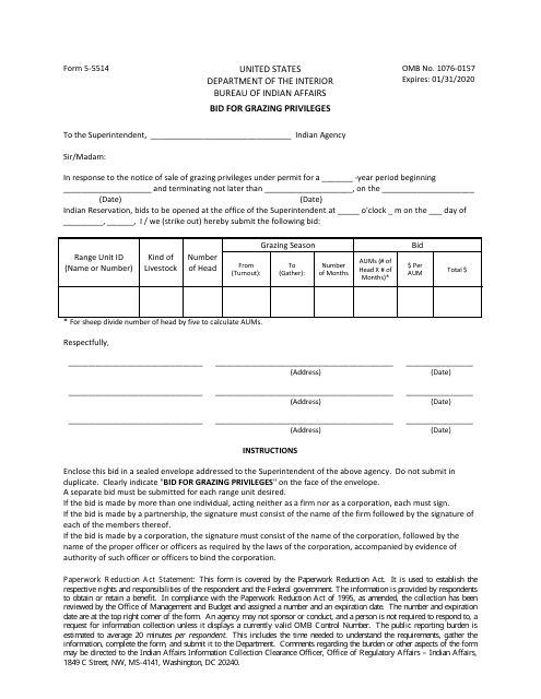 BIA Form 5-5514  Printable Pdf