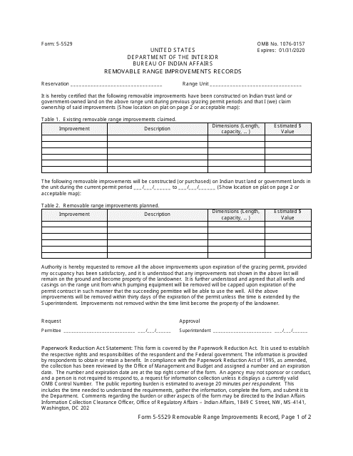 BIA Form 5-5529  Printable Pdf