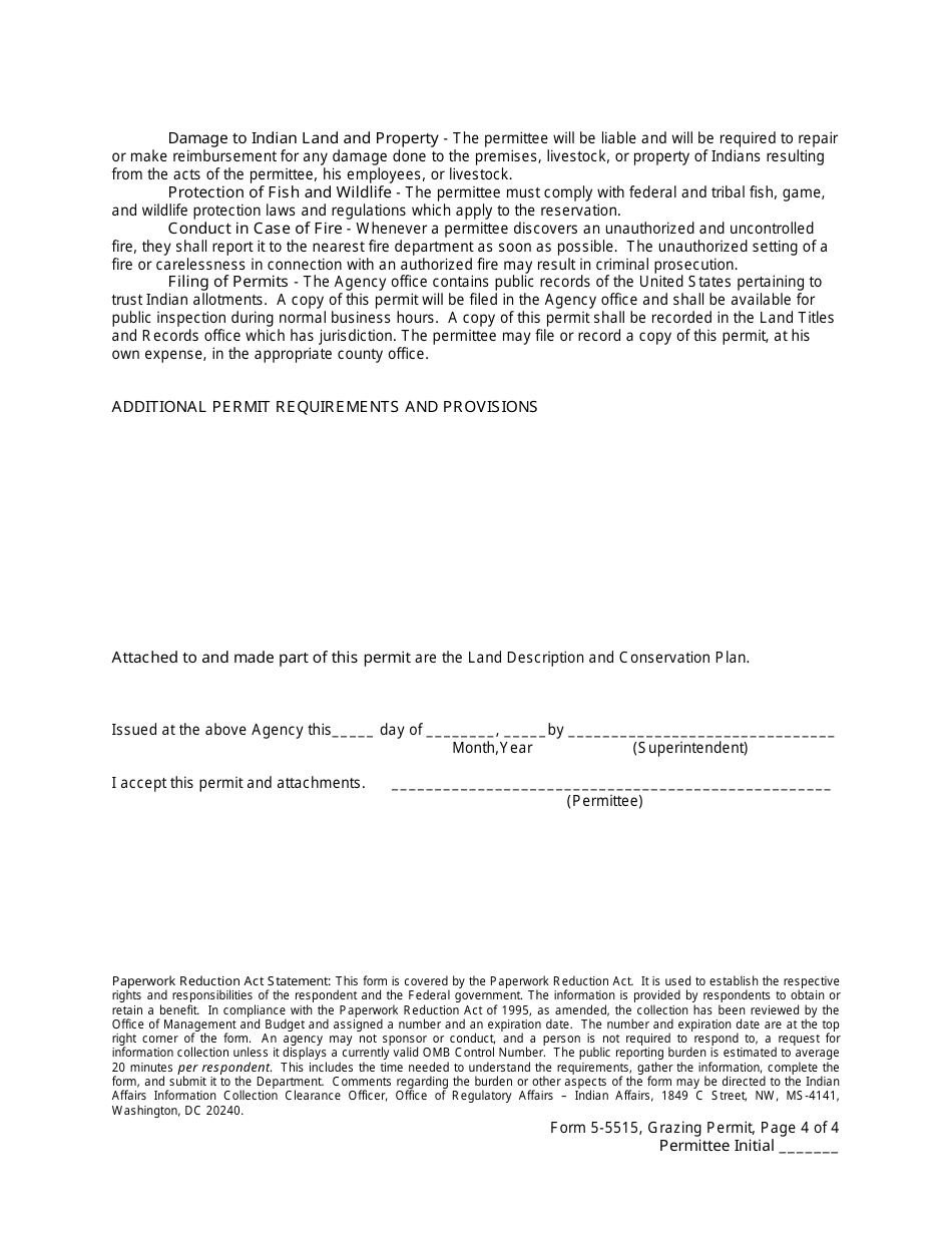 BIA Form 5-5515 Grazing Permit, Page 4