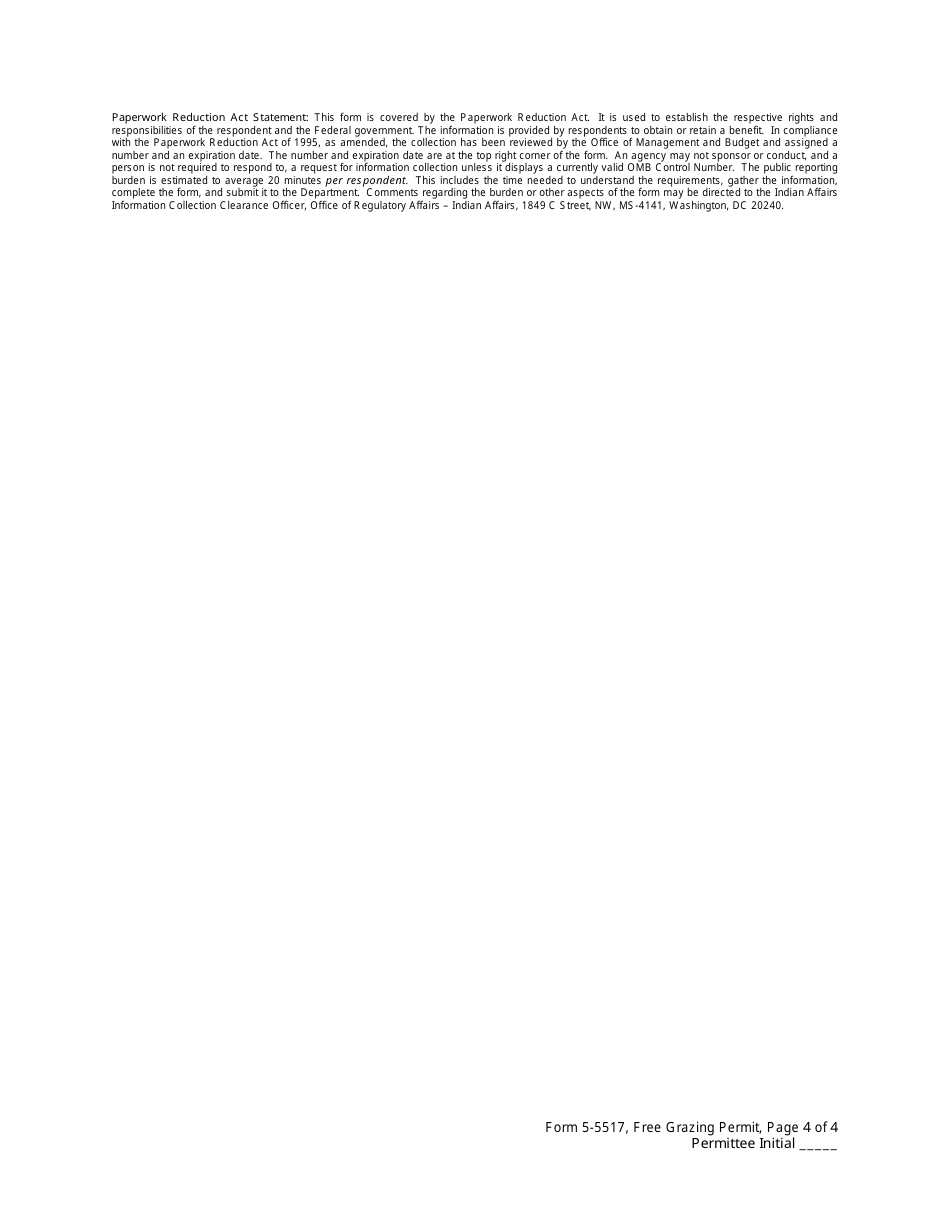 BIA Form 5-5517 Free Grazing Permit (Tribal Lands), Page 4