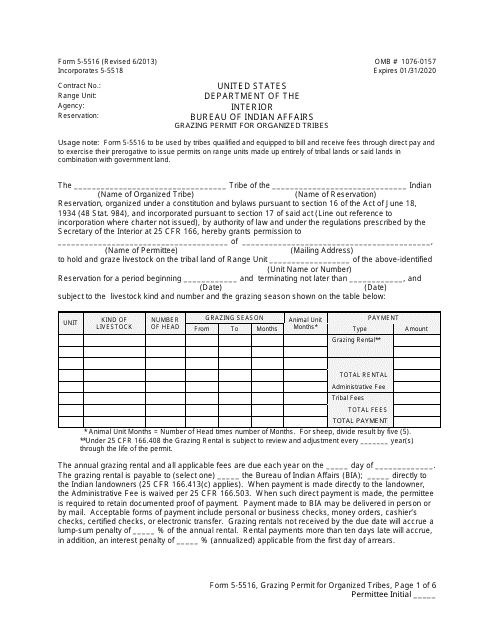 BIA Form 5-5516  Printable Pdf