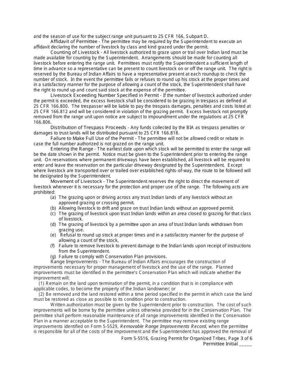 BIA Form 5-5516 Grazing Permit for Organized Tribes, Page 3