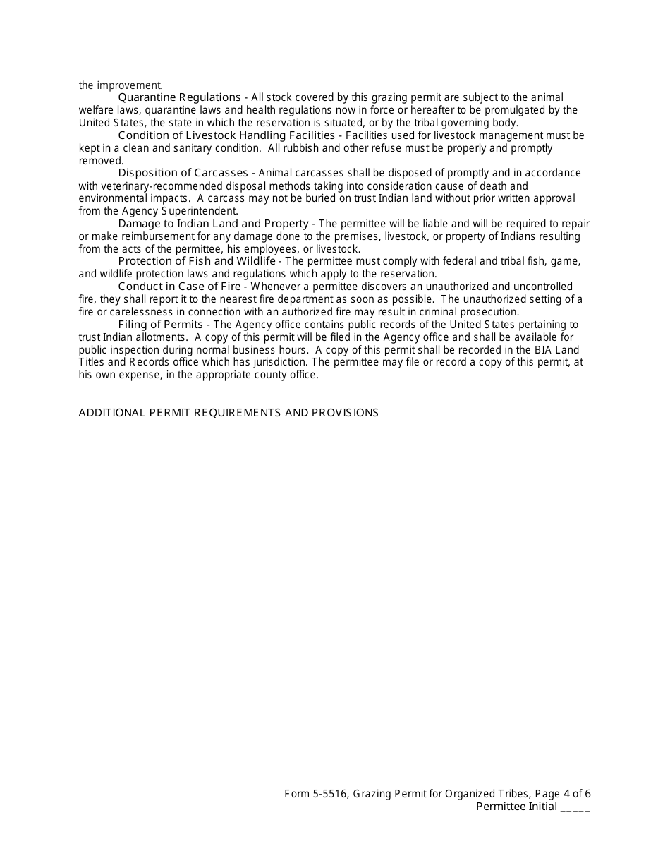 BIA Form 5-5516 Grazing Permit for Organized Tribes, Page 4